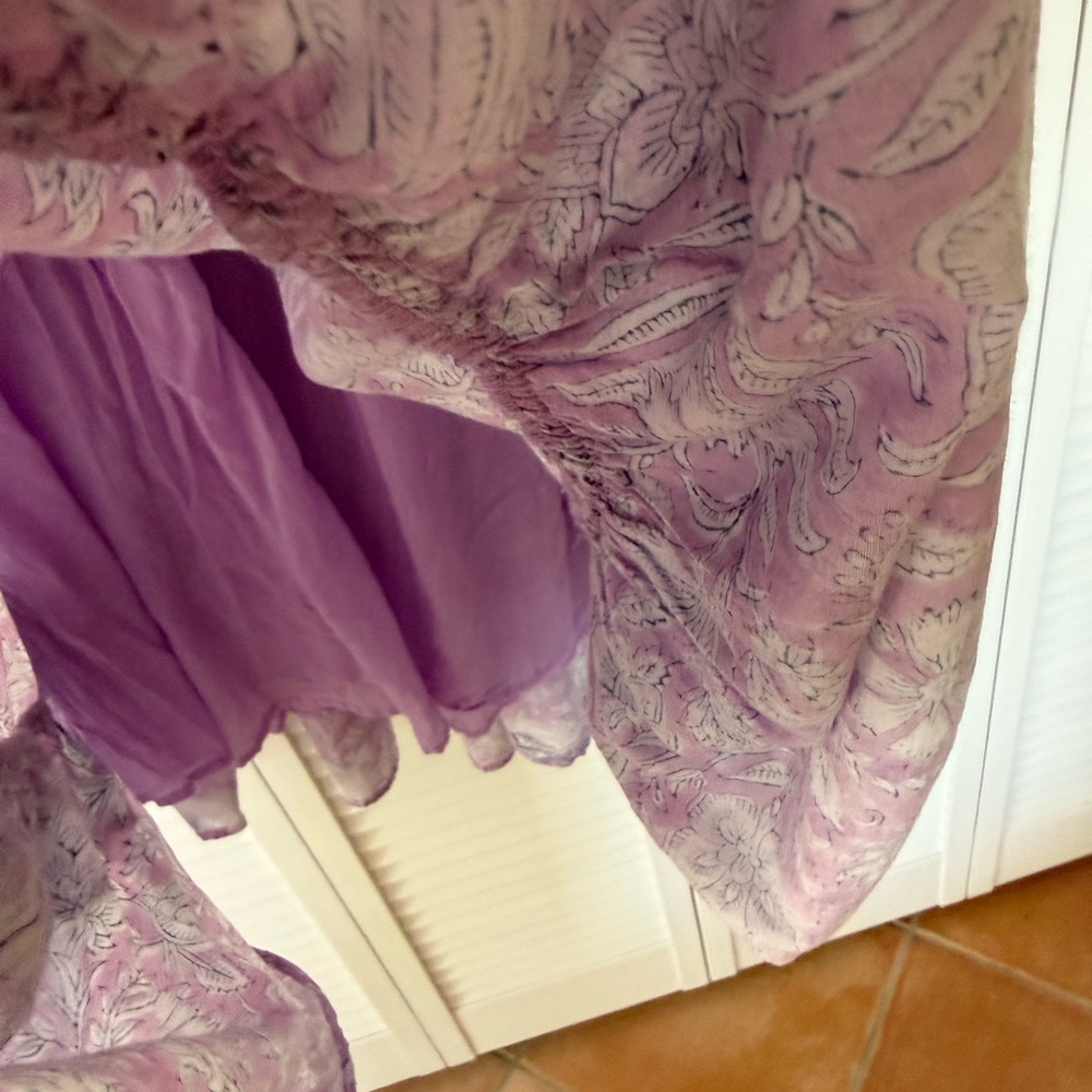 100% cotton Shade Amour Lavender Floral Tiered Midi Dress Boho Flutter Sleeve M - Picture 6 of 7